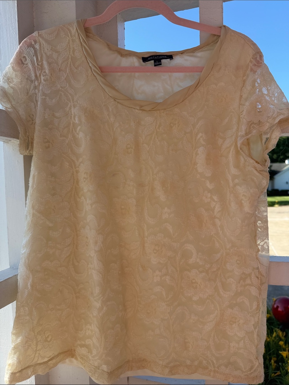 Notations L Cream Lace Short Sleeve Blouse